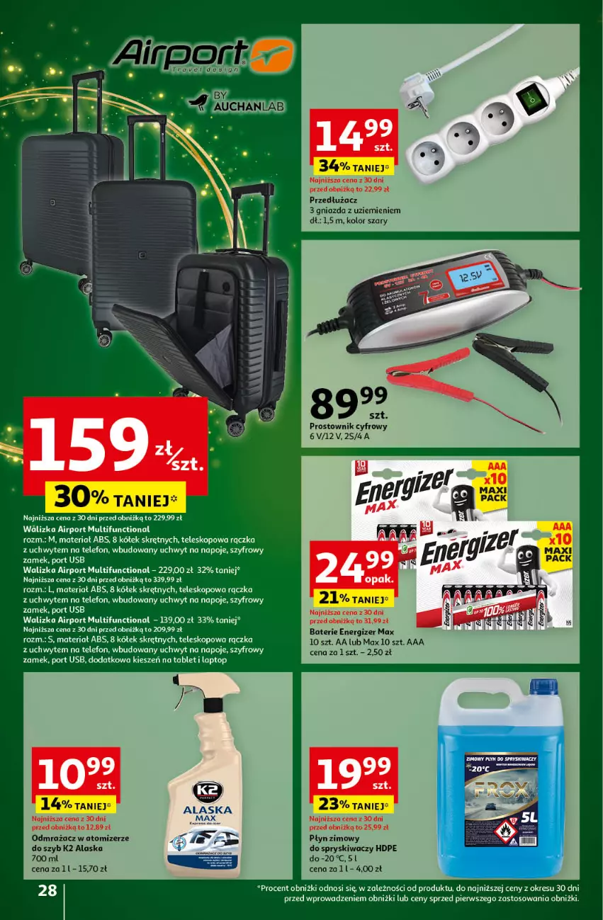 Gazetka promocyjna Auchan - Gazetka Pewność Niskich Cen Hipermarket Auchan - ważna 05.12 do 11.12.2024 - strona 30 - produkty: Energizer, K2, Napoje, Płyn zimowy, Por, Prostownik, Tablet, Telefon, Teleskop, Top, Walizka