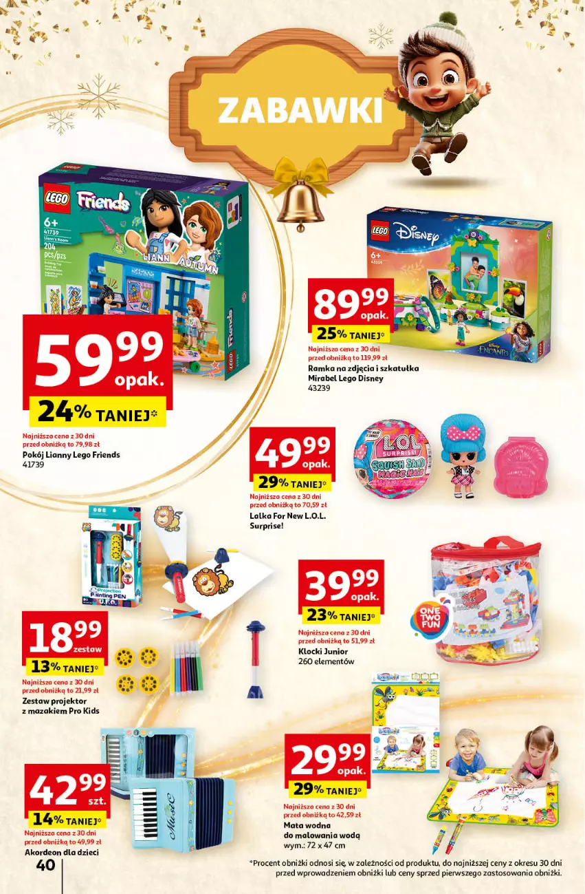 Gazetka promocyjna Auchan - Gazetka Pewność Niskich Cen Hipermarket Auchan - ważna 05.12 do 11.12.2024 - strona 46 - produkty: Akordeon, Disney, Dzieci, Klocki, L.O.L., Lalka, LEGO, LEGO Friends, Mata wodna, Ramka, Szkatułka