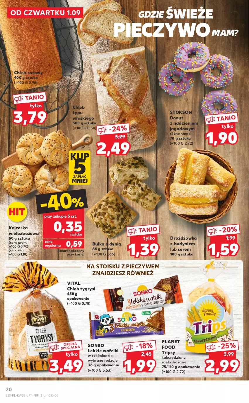 Gazetka promocyjna Kaufland - OFERTA TYGODNIA - ważna 01.09 do 07.09.2022 - strona 20 - produkty: Bułka, Chleb, Chleb typu włoskiego, Donut, Dynią, Gry, Kajzerka, Piec, Pieczywo, Ser, Sonko