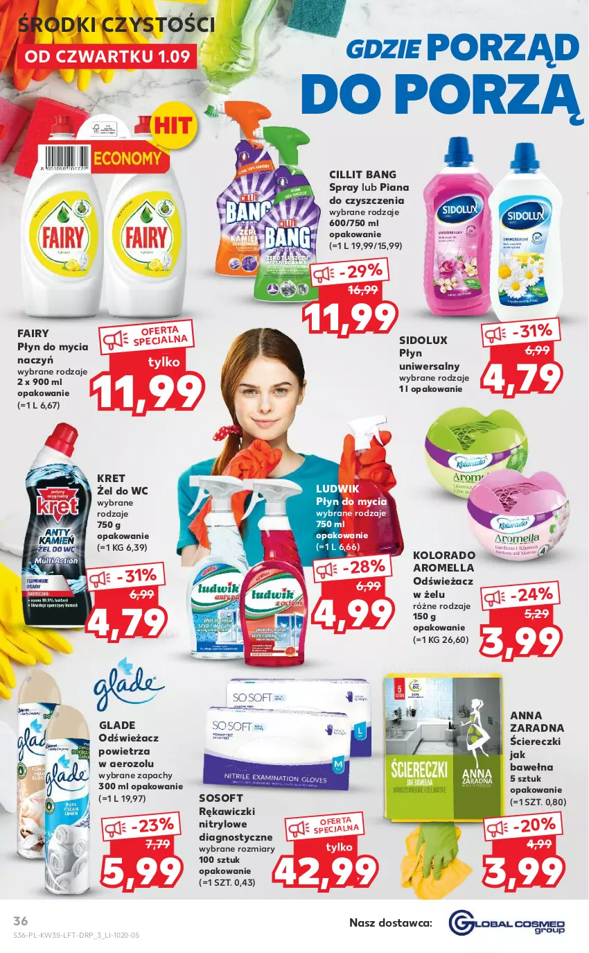 Gazetka promocyjna Kaufland - OFERTA TYGODNIA - ważna 01.09 do 07.09.2022 - strona 36 - produkty: Cillit Bang, Do mycia naczyń, Fa, Fairy, Kolorado, Kret, Ludwik, Odświeżacz powietrza, Płyn do mycia, Płyn do mycia naczyń, Por, Sidolux, Sos, Wełna