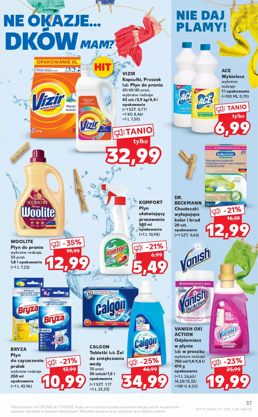 Gazetka promocyjna Kaufland - OFERTA TYGODNIA - ważna 01.09 do 07.09.2022 - strona 37 - produkty: Bryza, Calgon, Chusteczki, LG, Odplamiacz, Płyn do prania, Tablet, Vanish, Vizir, Woolite