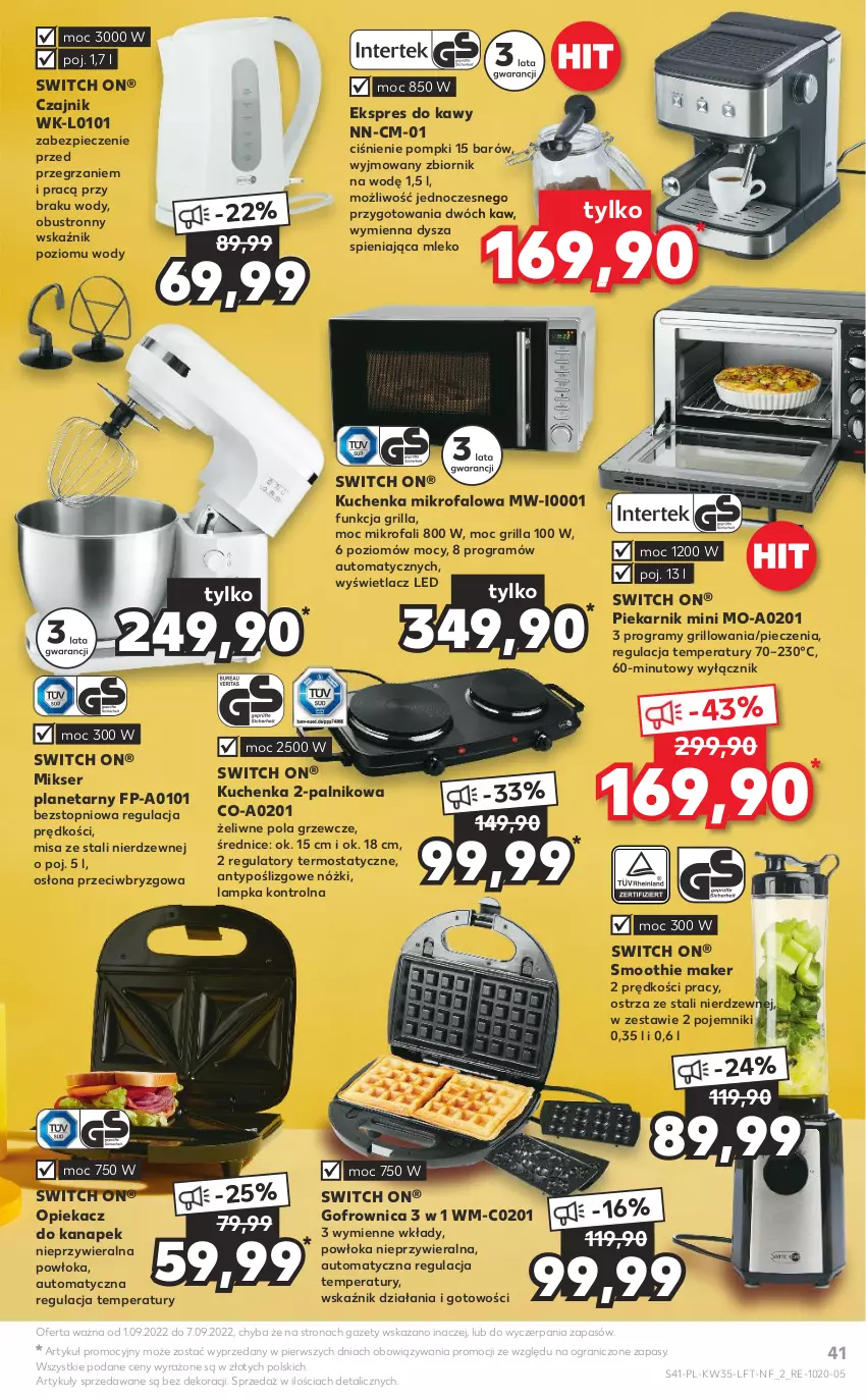 Gazetka promocyjna Kaufland - OFERTA TYGODNIA - ważna 01.09 do 07.09.2022 - strona 41 - produkty: Czajnik, Fa, Gofrownica, Gra, Grill, Kuchenka mikrofalowa, Mikser, Mleko, Opiekacz do kanapek, Piec, Piekarnik, Pojemnik, Ser, Smoothie, Termos, Top