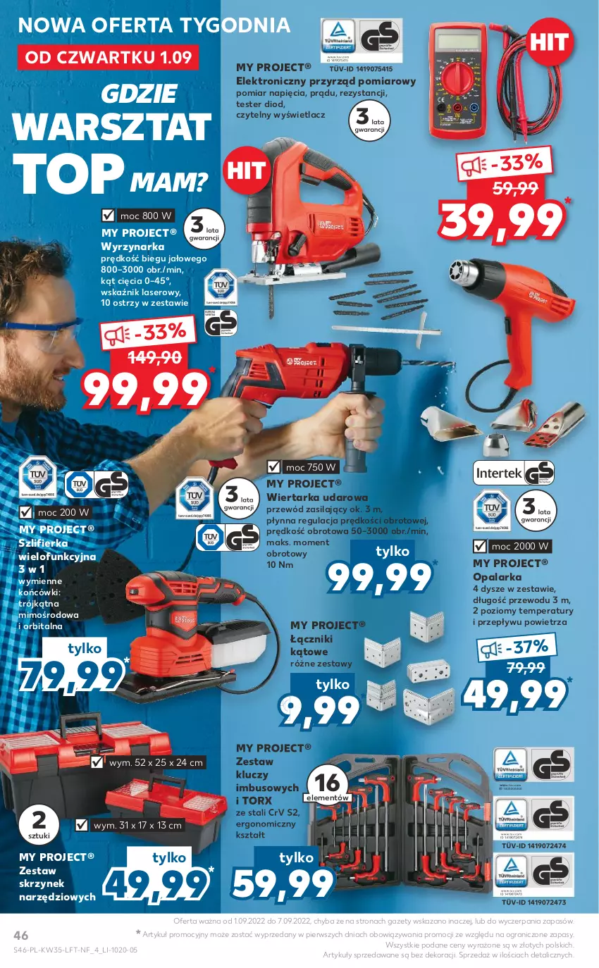 Gazetka promocyjna Kaufland - OFERTA TYGODNIA - ważna 01.09 do 07.09.2022 - strona 46 - produkty: Gra, Opalarka, Orbit, Przewód, Ser, Szlifierka, Tarka, Top, Wiertarka, Wiertarka udarowa, Wyrzynarka, Zestaw kluczy