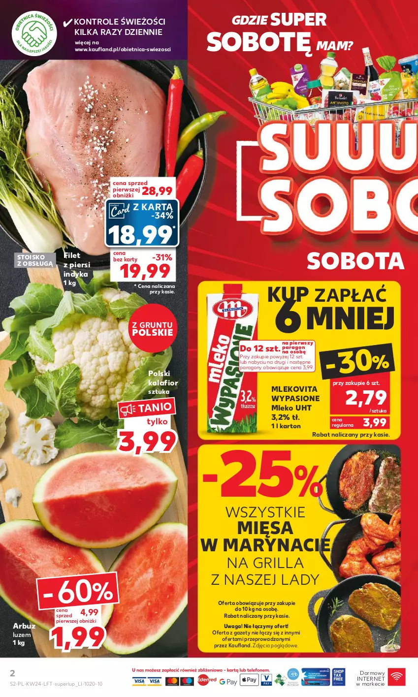 Gazetka promocyjna Kaufland - Gazetka tygodnia - ważna 15.06 do 21.06.2023 - strona 2 - produkty: Arbuz, Filet z piersi indyka, Grill, Grunt, Kalafior, Mleko, Mlekovita, Waga