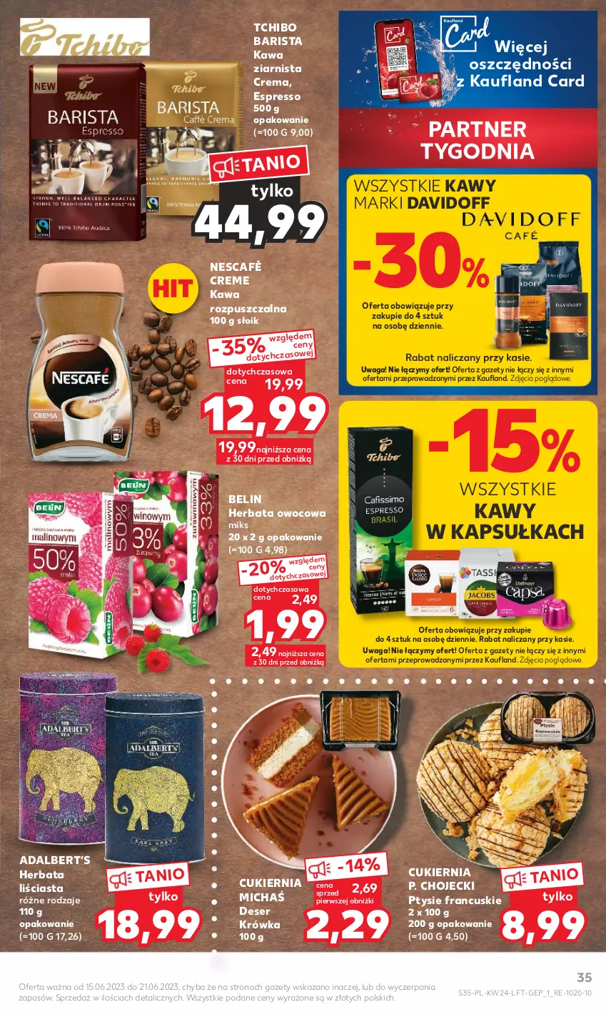 Gazetka promocyjna Kaufland - Gazetka tygodnia - ważna 15.06 do 21.06.2023 - strona 35 - produkty: Cukier, Davidoff, Deser, Herbata, Herbata owocowa, Kawa, Kawa rozpuszczalna, Kawa ziarnista, Nescafé, Ser, Tchibo, Tchibo Barista, Waga