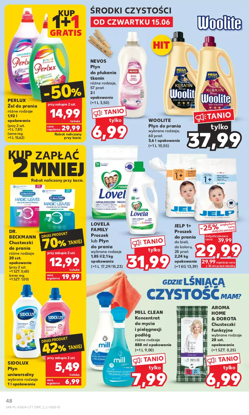 Gazetka promocyjna Kaufland - Gazetka tygodnia - ważna 15.06 do 21.06.2023 - strona 48 - produkty: Chusteczki, Chusteczki do prania, Fa, Gra, Lovela, Płyn do płukania, Płyn do prania, Proszek do prania, Sidolux, Woolite