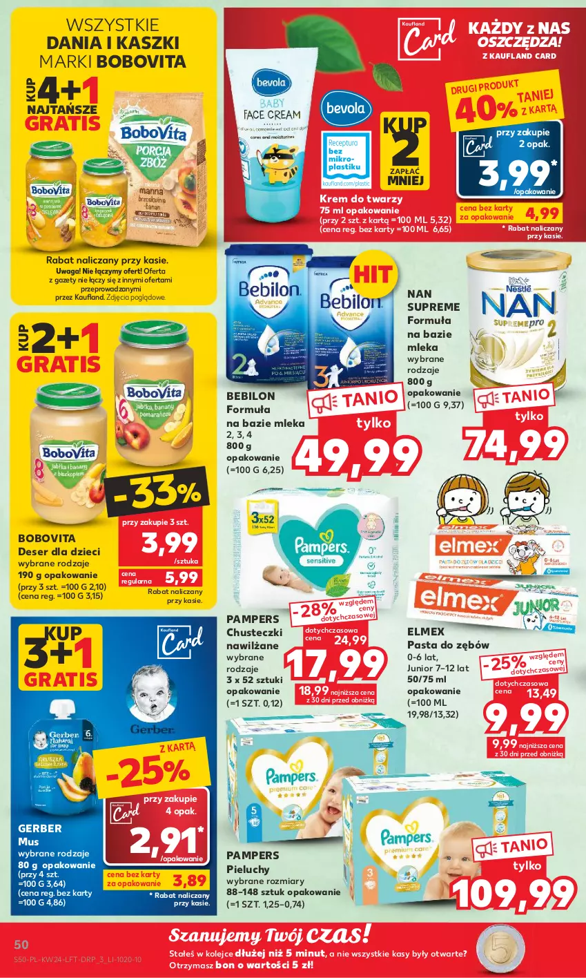 Gazetka promocyjna Kaufland - Gazetka tygodnia - ważna 15.06 do 21.06.2023 - strona 50 - produkty: BEBILON, BoboVita, Chusteczki, Deser, Dzieci, Elmex, Gerber, Gra, Krem do twarzy, Mus, Olej, Pampers, Pasta do zębów, Pieluchy, Ser, Waga