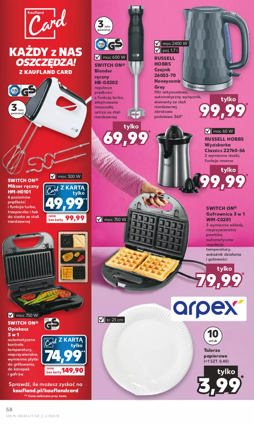 Gazetka promocyjna Kaufland - Gazetka tygodnia - ważna 15.06 do 21.06.2023 - strona 58 - produkty: Blender, Blender ręczny, Czajnik, Gofrownica, Grill, Mieszadło, Mikser, Mikser ręczny, Papier, Ser, Talerz, Trzepaczka, Wyciskarka