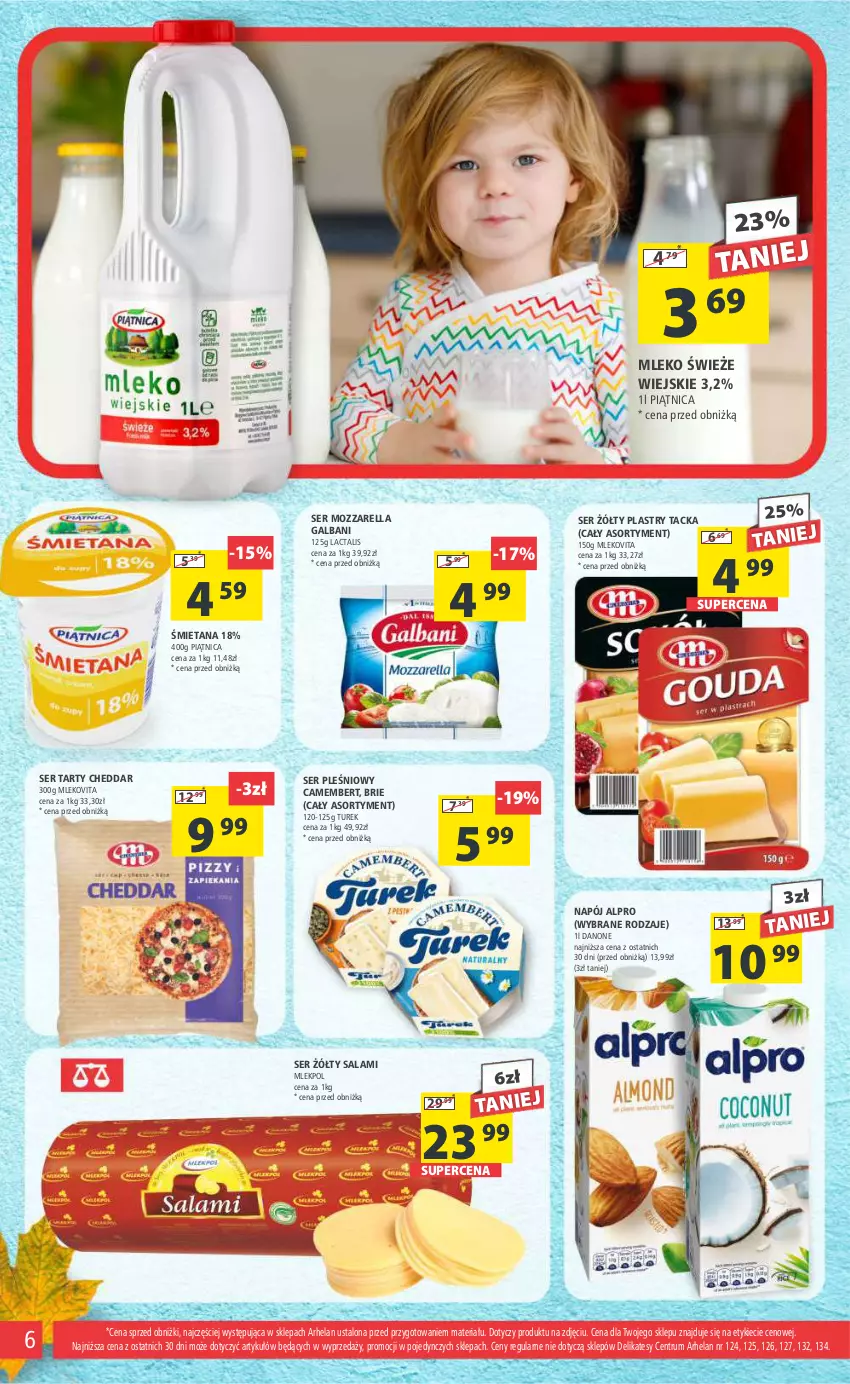 Gazetka promocyjna Arhelan - Gazetka - ważna 03.11 do 12.11.2023 - strona 6 - produkty: Alpro, Brie, Camembert, Cheddar, Danone, Galbani, Mleko, Mlekovita, Mozzarella, Napój, Piątnica, Rum, Salami, Ser, Ser pleśniowy, Vita C