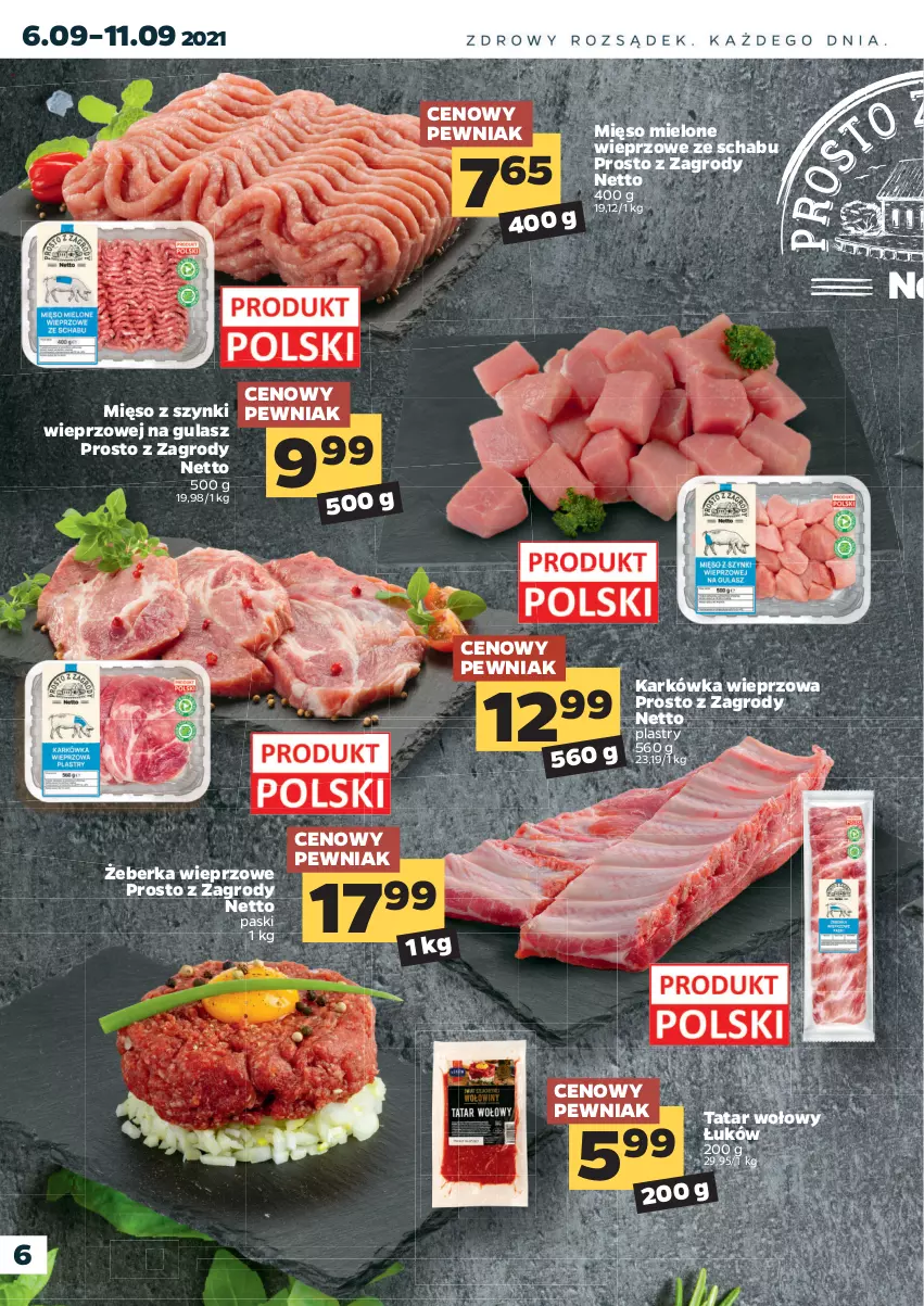 Gazetka promocyjna Netto - Gazetka spożywcza - ważna 06.09 do 11.09.2021 - strona 6 - produkty: Karkówka wieprzowa, Mięso, Mięso mielone, Por, Tatar wołowy