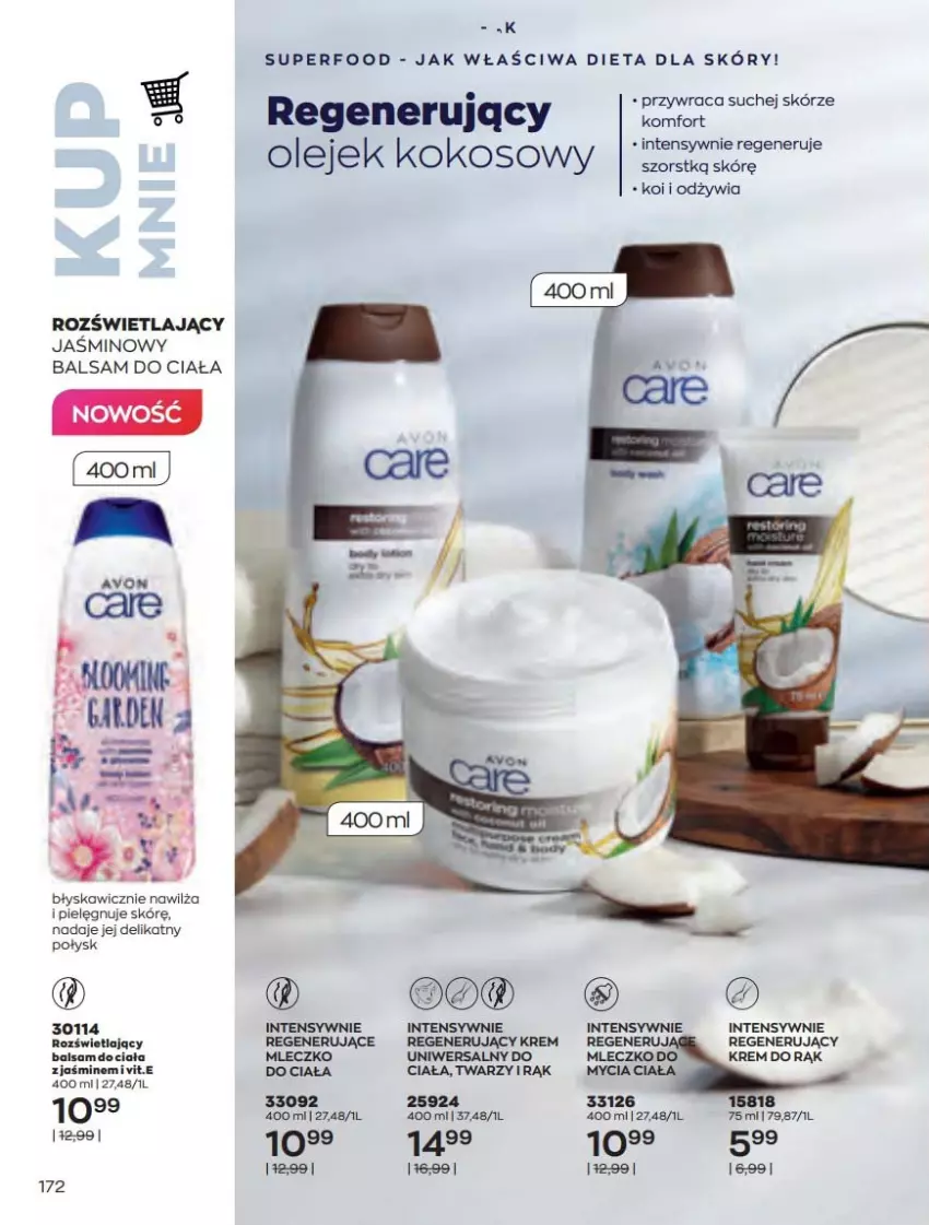 Gazetka promocyjna Avon - Katalog Avon 4/2022 kampania kwiecień - ważna 01.04 do 30.04.2022 - strona 172 - produkty: Balsam do ciała, Kokos, Krem do rąk, Mleczko, Olej