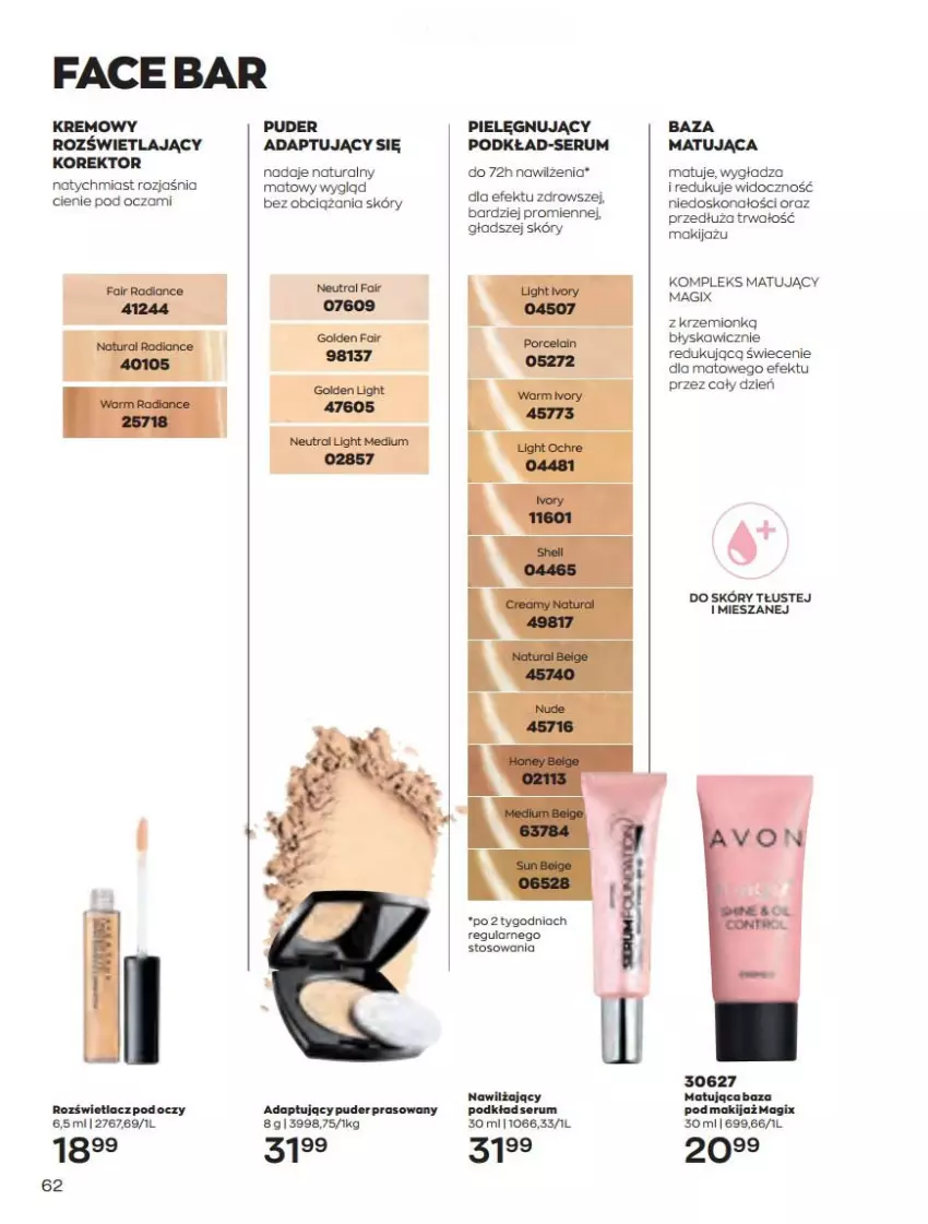 Gazetka promocyjna Avon - Katalog Avon 4/2022 kampania kwiecień - ważna 01.04 do 30.04.2022 - strona 62 - produkty: Fa, Makijaż, Podkład, Puder, Puder prasowany, Rozświetlacz, Rum, Ser, Serum