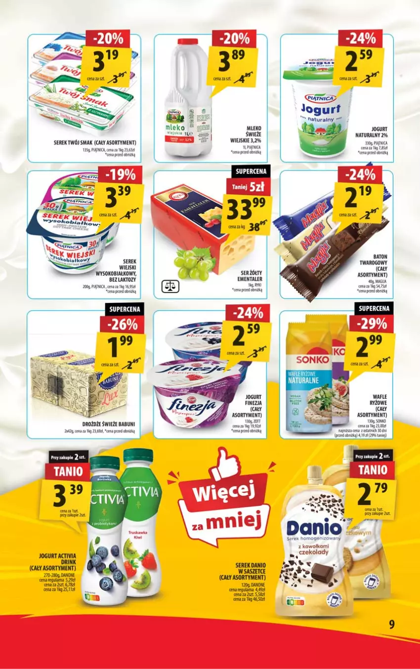 Gazetka promocyjna Arhelan - Gazetka - ważna 19.04 do 28.04.2024 - strona 9 - produkty: Activia, Babuni, Baton, Danone, Drożdże, Fa, Jogurt, Jogurt naturalny, Kawa, LANA, Mleko, Ryż, Ser, Serek, Serek wiejski, Sok, Twój Smak