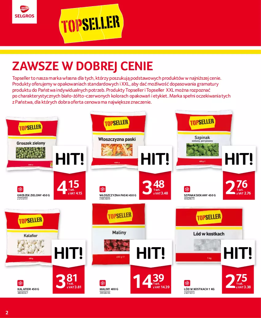 Gazetka promocyjna Selgros - Oferta spożywcza - ważna 04.05 do 17.05.2023 - strona 2 - produkty: Gra, Groszek, Kalafior, Maliny, O nas, Rama, Szpinak, Top