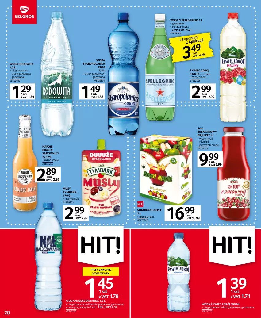 Gazetka promocyjna Selgros - Oferta spożywcza - ważna 04.05 do 17.05.2023 - strona 20 - produkty: Mus, Nałęczowianka, Napoje, Sok, Staropolanka, Tymbark, Wino, Woda