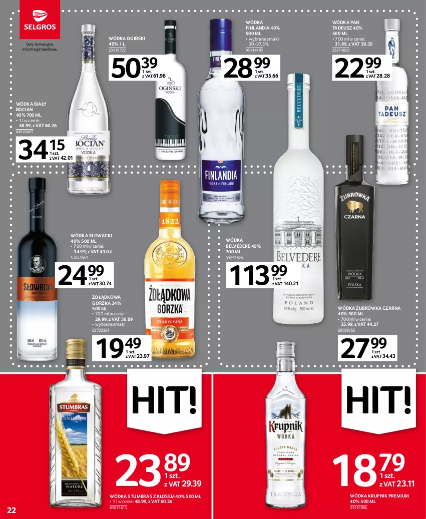 Gazetka promocyjna Selgros - Oferta spożywcza - ważna 04.05 do 17.05.2023 - strona 22 - produkty: Biały Bocian, Finlandia, Krupnik, Ogiński, Wódka