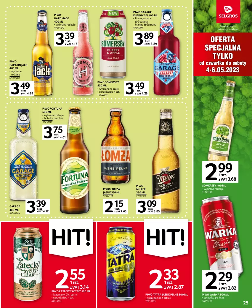 Gazetka promocyjna Selgros - Oferta spożywcza - ważna 04.05 do 17.05.2023 - strona 25 - produkty: Captain Jack, Fortuna, Gra, Granat, Mango, Piwo, Somersby, Tatra, Warka