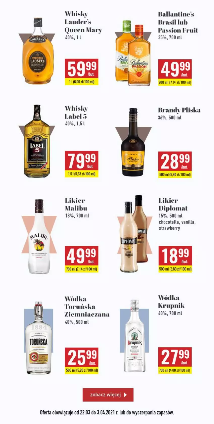 Gazetka promocyjna Biedronka - Czas na Toast - ważna 22.03 do 03.04.2021 - strona 3 - produkty: Ballantine's, Brandy, Krupnik, Lauder's, Likier, Malibu, Pliska, Whisky, Wódka