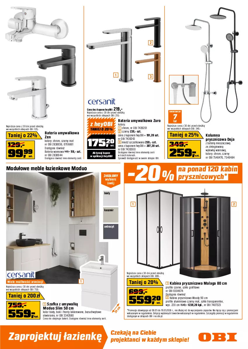 Gazetka promocyjna Obi - Gazetka OBI - ważna 06.05 do 19.05.2026 - strona 11 - produkty: Bateria, Bateria umywalkowa, Bateria wannowa, Deska sedesowa, Deska wolnoopadająca, Gra, Kabina prysznicowa, Kompakt WC, Lakier, Meble, Meble łazienkowe, Miska, Ser, Szafka, Szkło grafitowe, Top, Tran