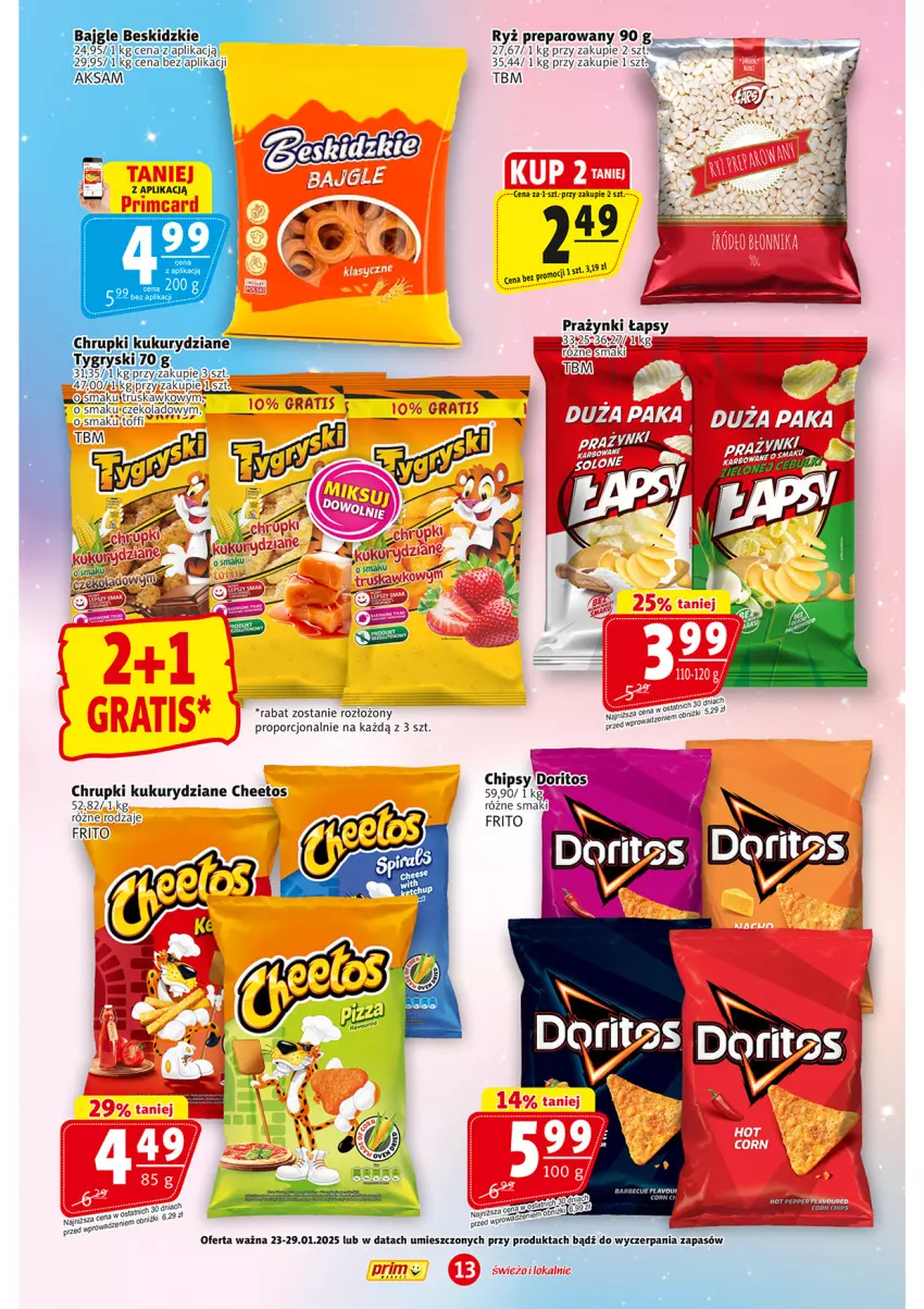 Gazetka promocyjna Prim Market - ważna 23.01 do 29.01.2025 - strona 13 - produkty: Bajgle, Cheetos, Chipsy, Chrupki, Gra, Por, Ryż, Ser