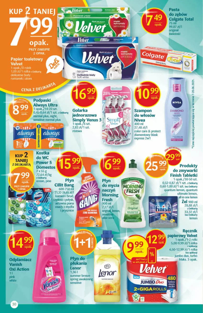 Gazetka promocyjna Delikatesy Centrum - Gazetka Delikatesy Centrum - ważna 12.08 do 18.08.2021 - strona 30 - produkty: Cillit Bang, Finish, Golarka, Nivea, Podpaski, Por, Ręcznik, Rolki, Szampon, Velvet, Venus, Zmywarki