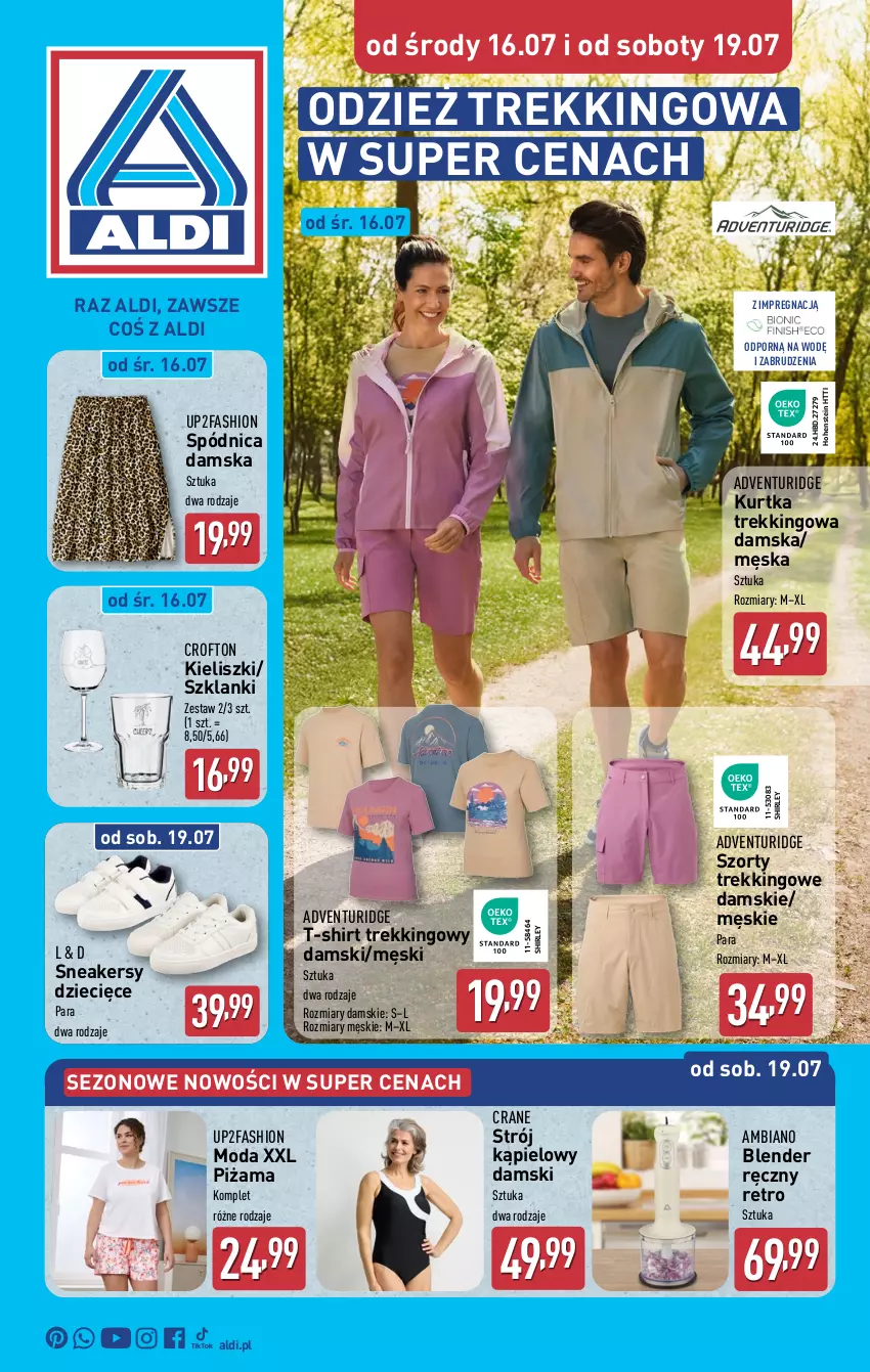 Gazetka promocyjna Aldi - Artykuły przemysłowe i tekstylia - ważna 16.07 do 19.07.2025 - strona 1 - produkty: Blender, Blender ręczny, Dzieci, Fa, Kurtka, Lanki, Moda, Piżama, Por, Sneakersy, Spódnica, Strój kąpielowy, Szorty, T-shirt