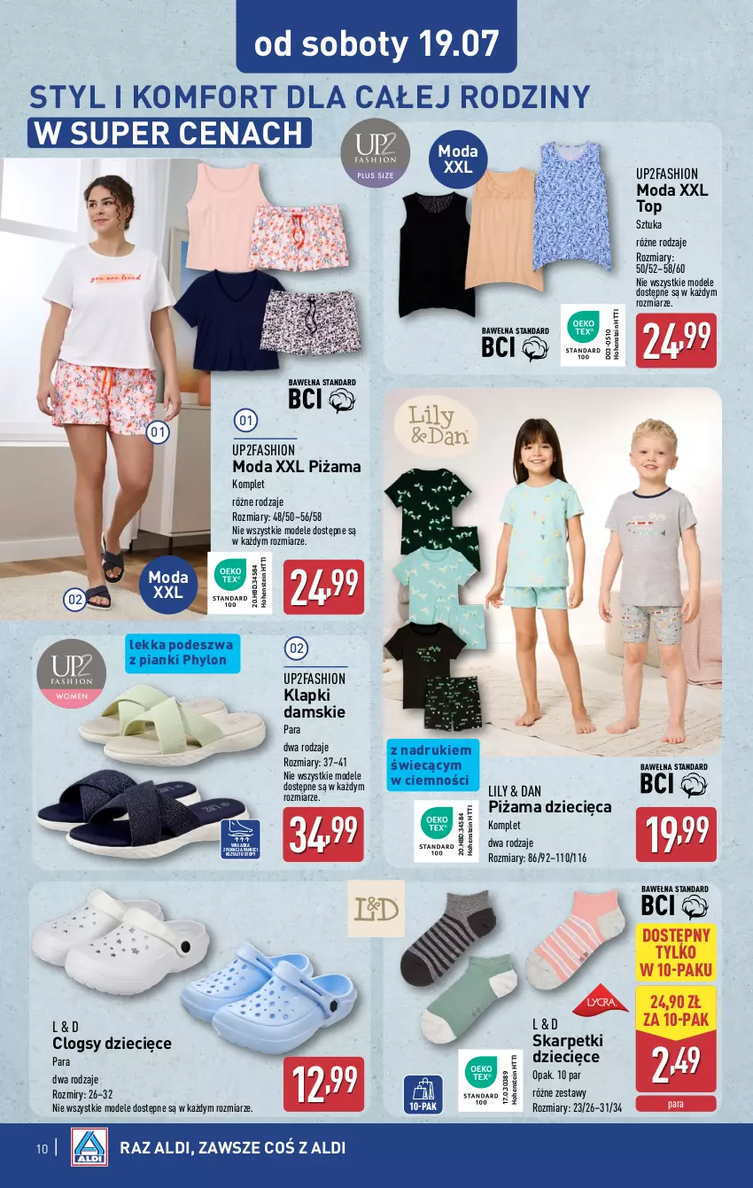 Gazetka promocyjna Aldi - Artykuły przemysłowe i tekstylia - ważna 16.07 do 19.07.2025 - strona 10 - produkty: Clogsy, Dzieci, Fa, Karp, Klapki, Moda, Piżama, Skarpetki, Top