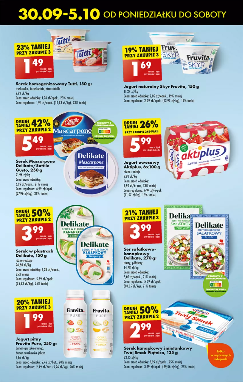 Gazetka promocyjna Biedronka - Od poniedzialku - ważna 30.09 do 05.10.2024 - strona 41 - produkty: Aktiplus, Inka, Jogurt, Jogurt owocowy, Mango, Mascarpone, Piątnica, Pur, Sałat, Ser, Serek, Serek homogenizowany, Serek kanapkowy, Twój Smak