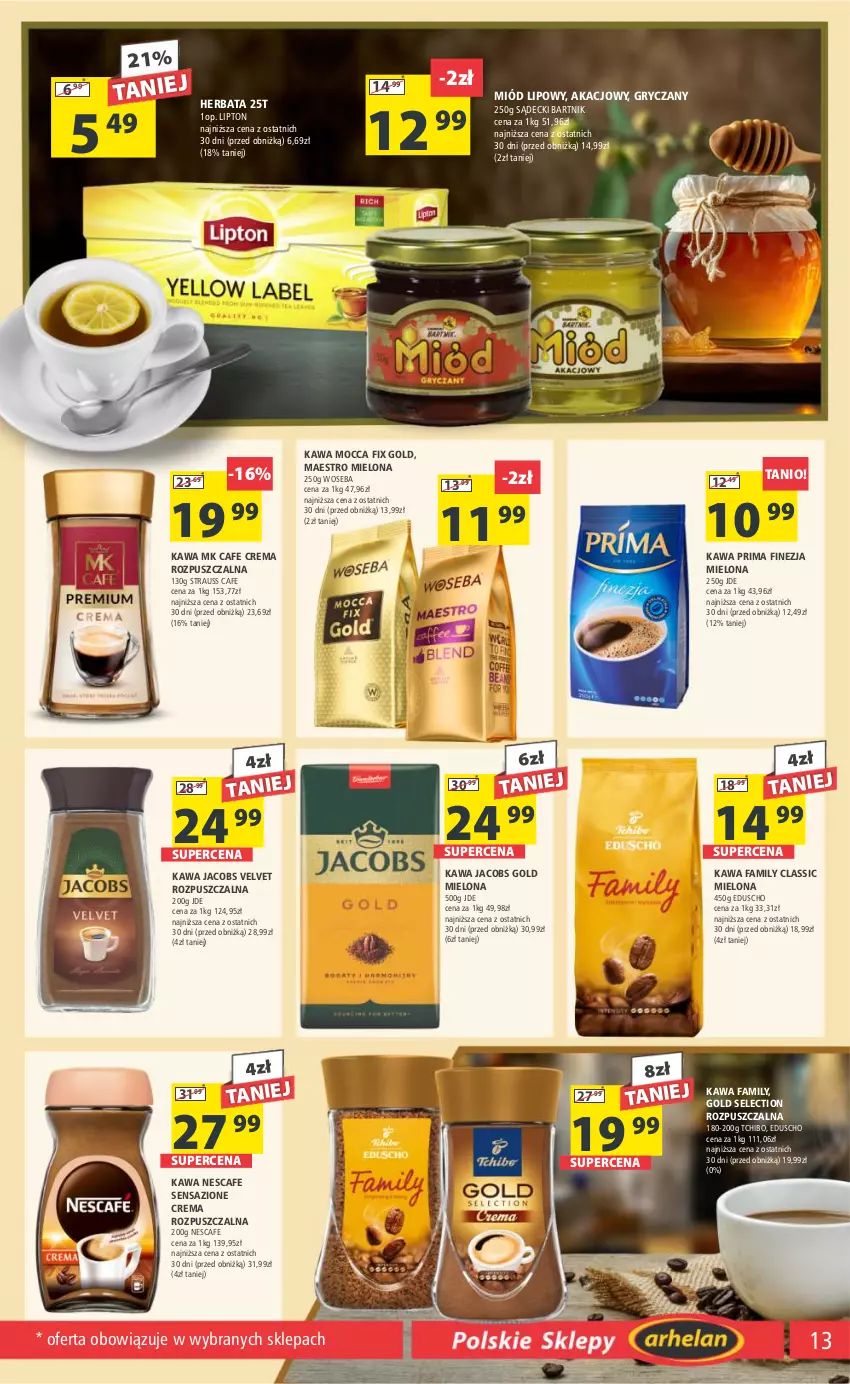 Gazetka promocyjna Arhelan - Gazetka - ważna 23.02 do 03.03.2024 - strona 13 - produkty: Fa, Gry, Herbata, Jacobs, Jacobs Velvet, Kawa, Lipton, Miód, Mocca Fix Gold, Prima, Tchibo, Velvet, Woseba