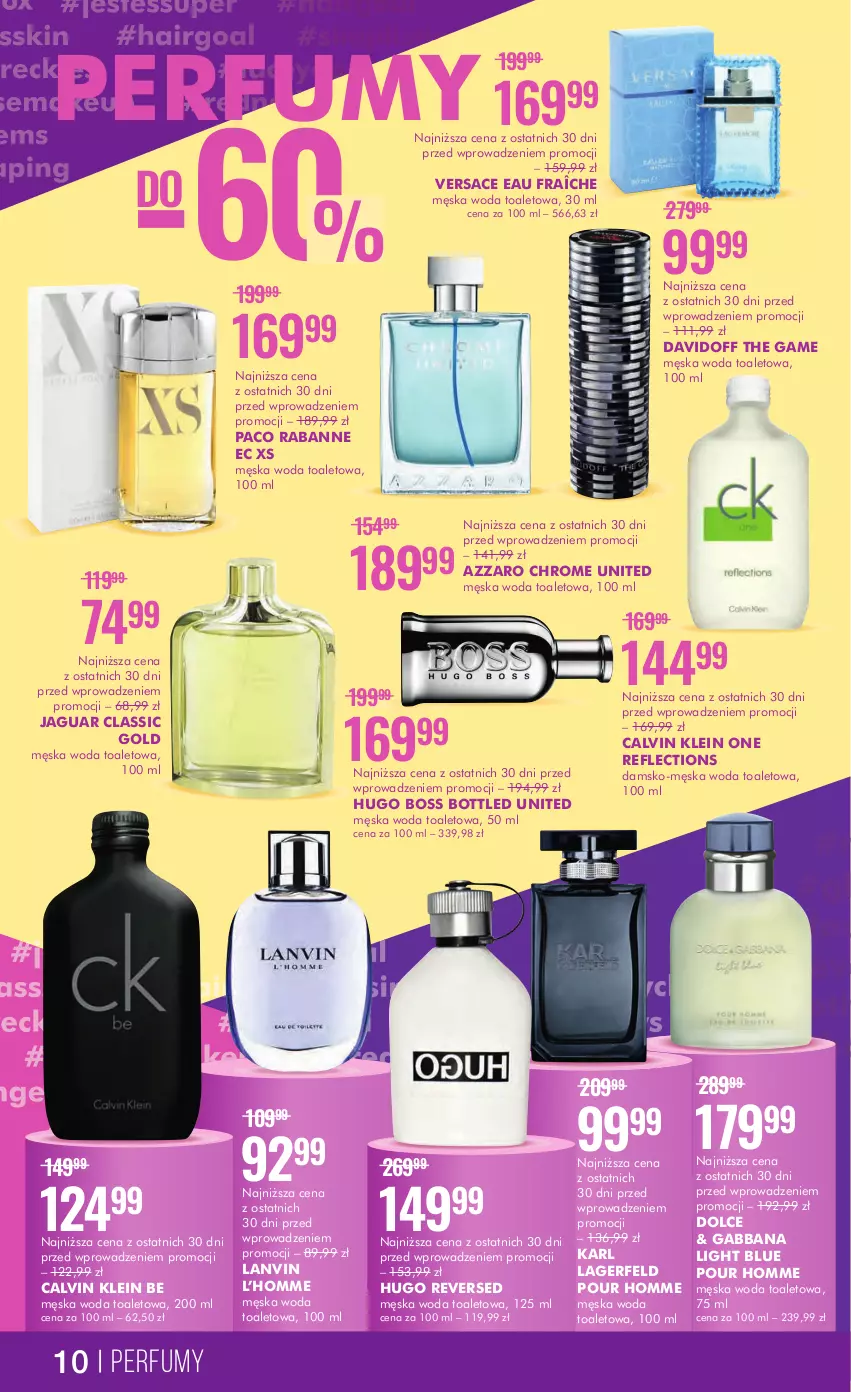 Gazetka promocyjna Super Pharm - Gazetka - ważna 31.08 do 13.09.2023 - strona 10 - produkty: Azzaro, Calvin Klein, Davidoff, Hugo Boss, Jaguar, Karl Lagerfeld, Lanvin, Paco Rabanne, Perfum, Versace, Woda, Woda toaletowa