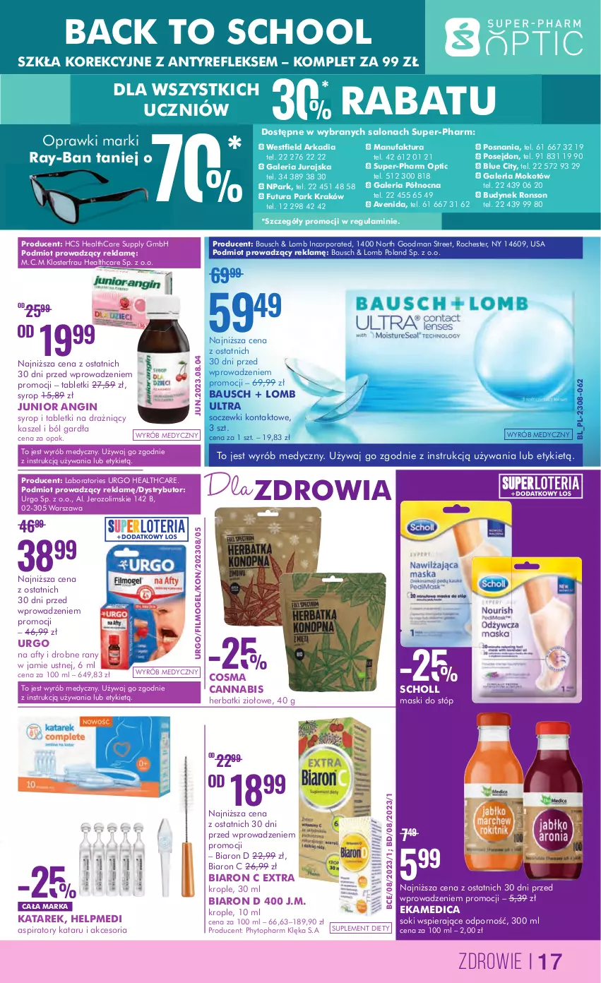 Gazetka promocyjna Super Pharm - Gazetka - ważna 31.08 do 13.09.2023 - strona 17 - produkty: Fa, Gin, Phyto, Por, Scholl, Soczewki kontaktowe, Sok, Syrop, Tablet, Top, Urgo, Zdrowie