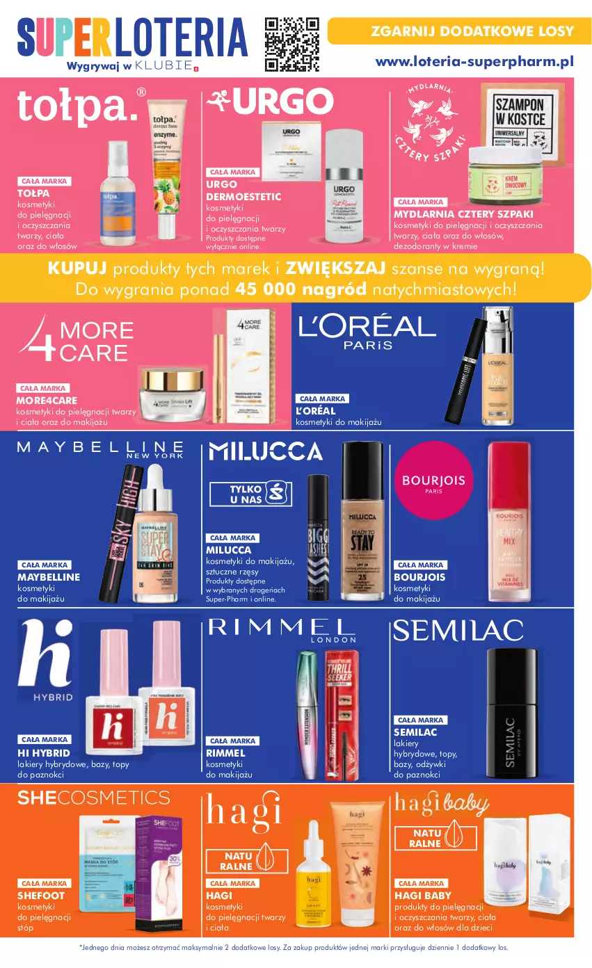 Gazetka promocyjna Super Pharm - Gazetka - ważna 31.08 do 13.09.2023 - strona 22 - produkty: Bell, Bourjois, Dezodorant, Dzieci, Gra, Gry, L’Oréal, Lakier, Makijaż, Maybelline, Tołpa, Top, Urgo