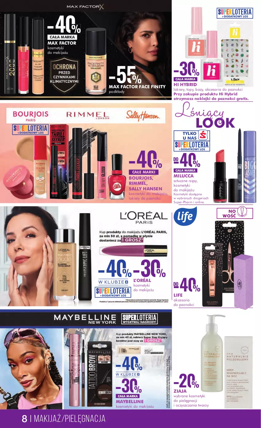 Gazetka promocyjna Super Pharm - Gazetka - ważna 31.08 do 13.09.2023 - strona 8 - produkty: Bell, Bourjois, Fa, Gra, Klej, L’Oréal, Lakier, Makijaż, Max Factor, Maybelline, Podkład, Sally Hansen, Top, Ziaja