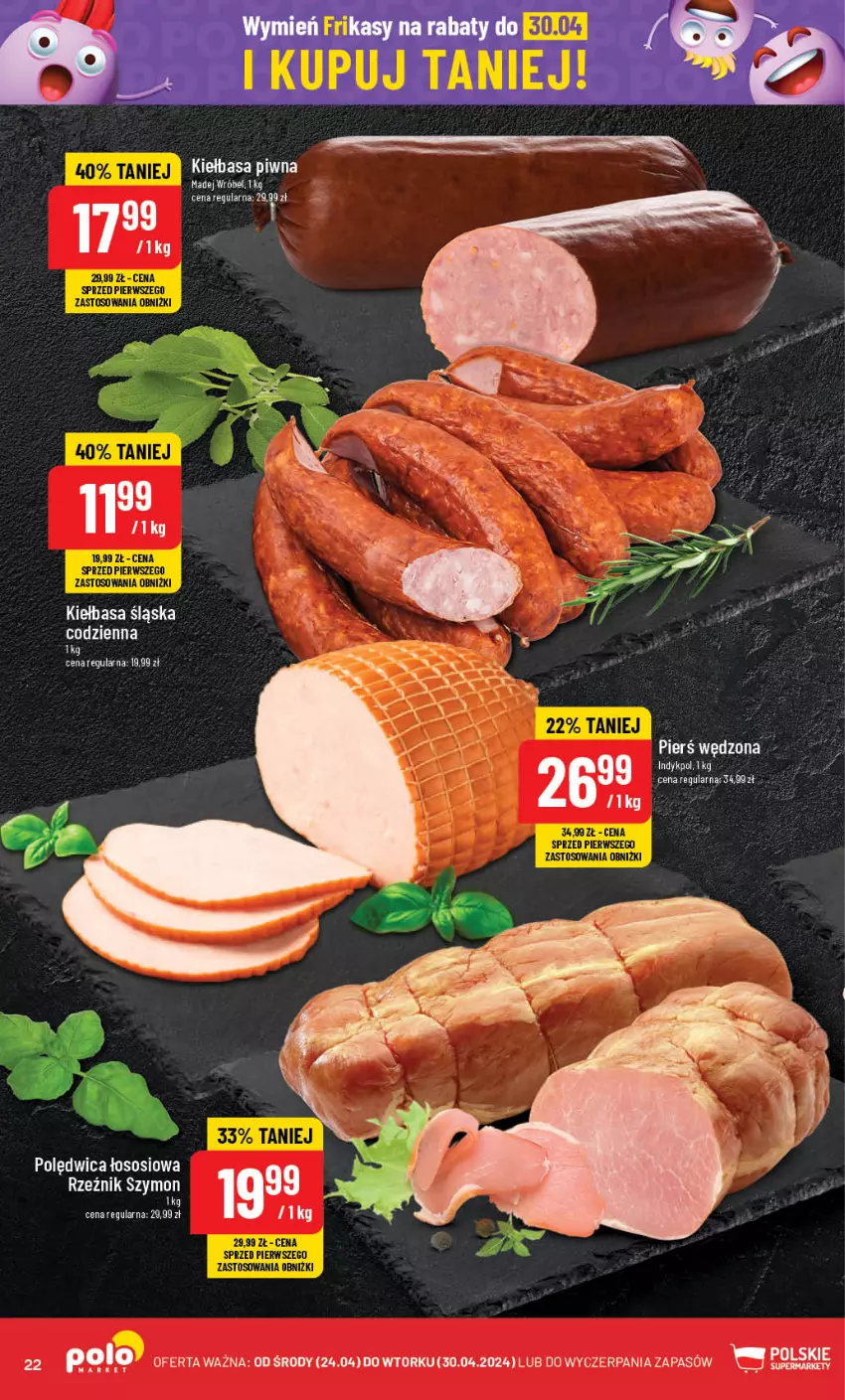 Gazetka promocyjna PoloMarket - Gazetka pomocyjna - ważna 24.04 do 30.04.2024 - strona 22 - produkty: Kiełbasa, Kiełbasa śląska, Madej Wróbel, Polędwica, Sos