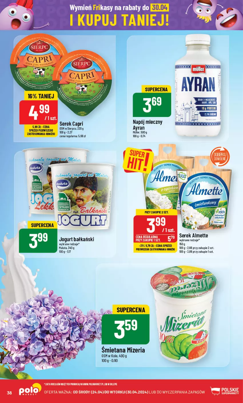 Gazetka promocyjna PoloMarket - Gazetka pomocyjna - ważna 24.04 do 30.04.2024 - strona 38 - produkty: Almette, Jogurt, Napój, Napój mleczny, Ser, Serek