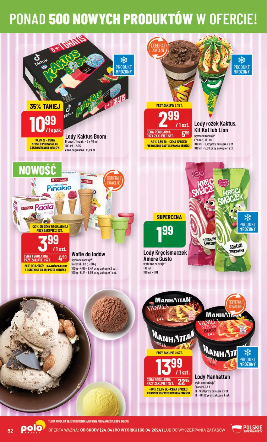 Gazetka promocyjna PoloMarket - Gazetka pomocyjna - ważna 24.04 do 30.04.2024 - strona 52 - produkty: Kaktus, Kit Kat, Lion, Lody, Wafle, Wafle do lodów