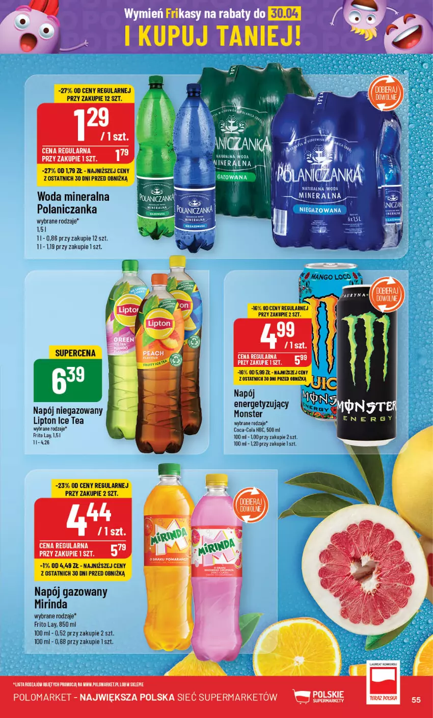 Gazetka promocyjna PoloMarket - Gazetka pomocyjna - ważna 24.04 do 30.04.2024 - strona 55 - produkty: Coca-Cola, Ice tea, LG, Lipton, Mirinda, Napój, Napój gazowany, Napój niegazowany, Woda, Woda mineralna