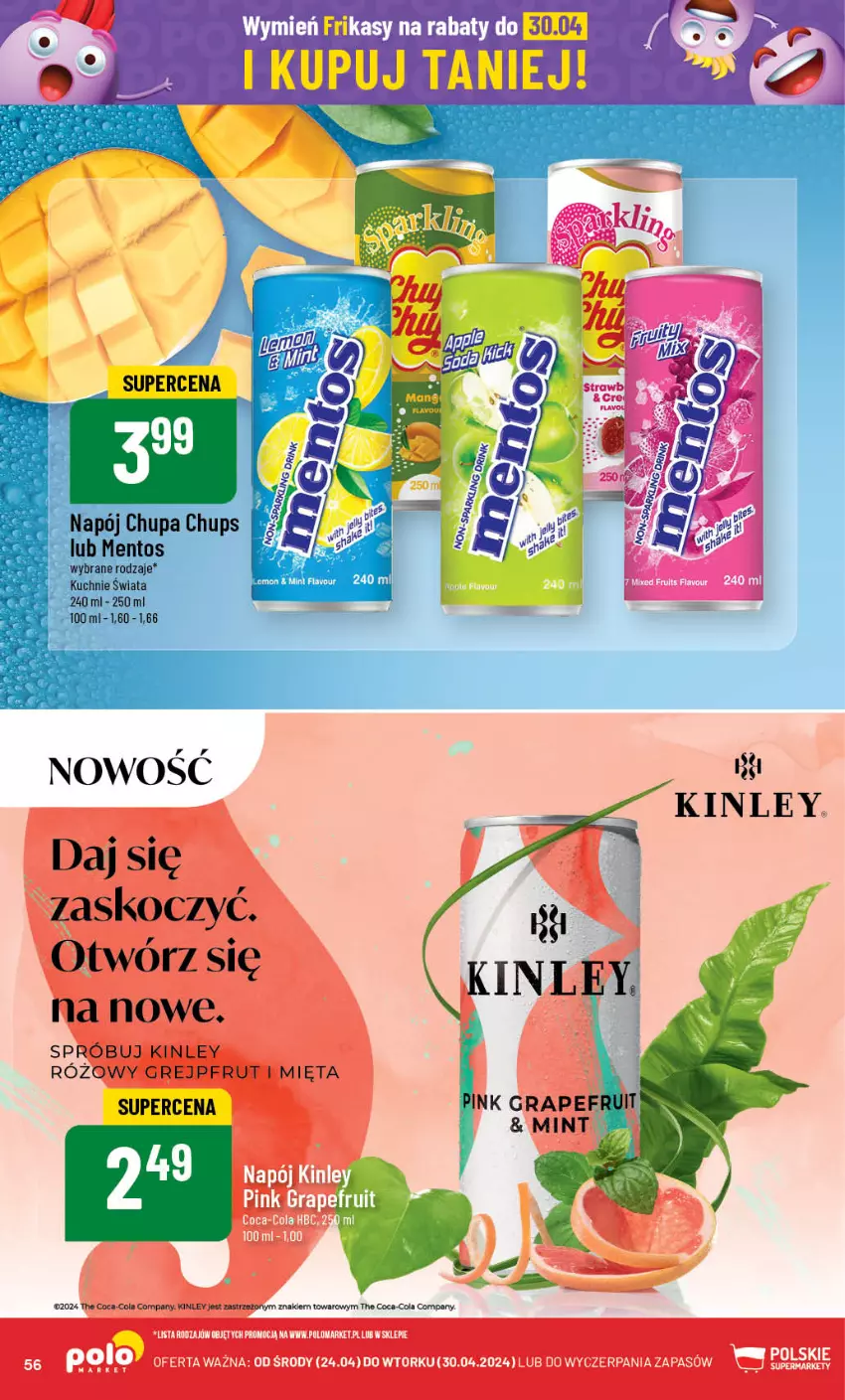 Gazetka promocyjna PoloMarket - Gazetka pomocyjna - ważna 24.04 do 30.04.2024 - strona 56 - produkty: Chupa Chups, Coca-Cola, Mentos, Napój