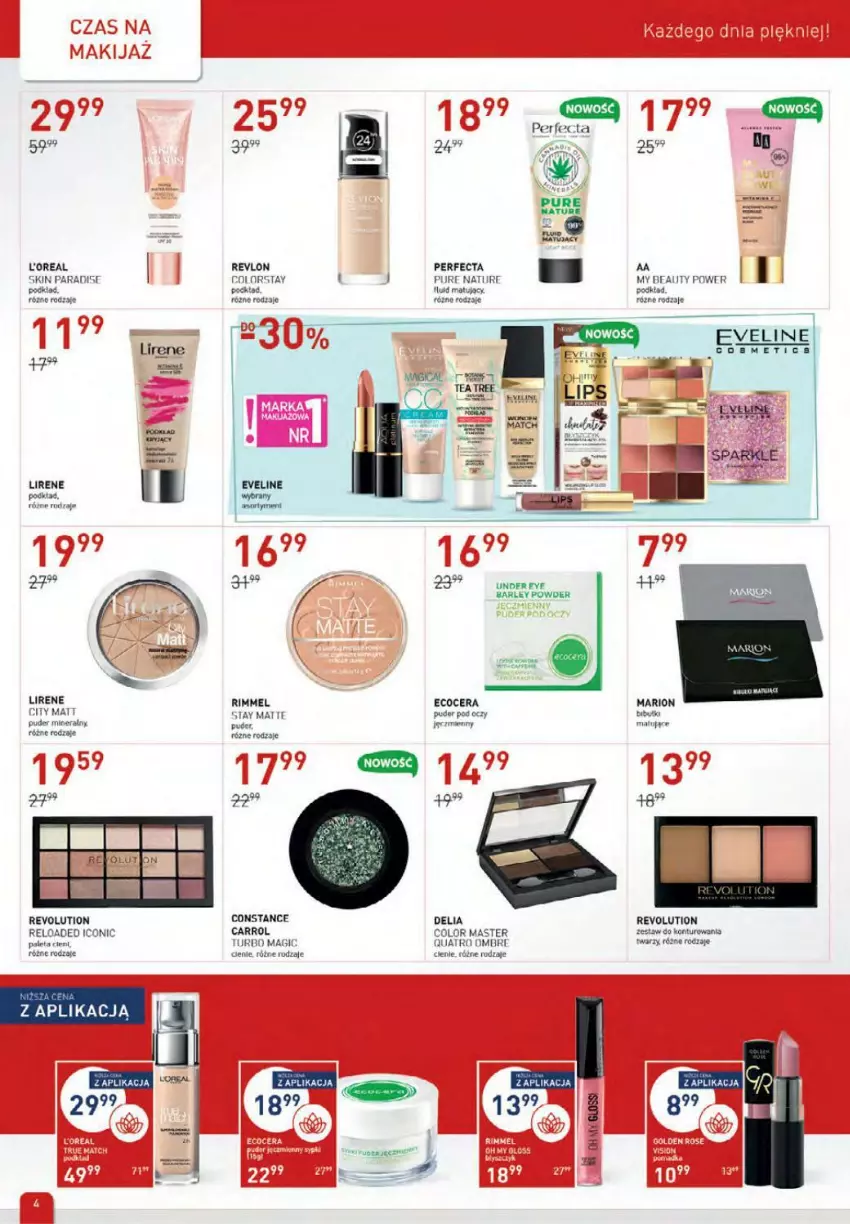 Gazetka promocyjna Drogerie Jawa - ważna 04.11 do 01.12.2021 - strona 4 - produkty: Eveline, Fa, Lirene, Paleta, Perfecta, Podkład, Puder, Pur, Revlon, Róża