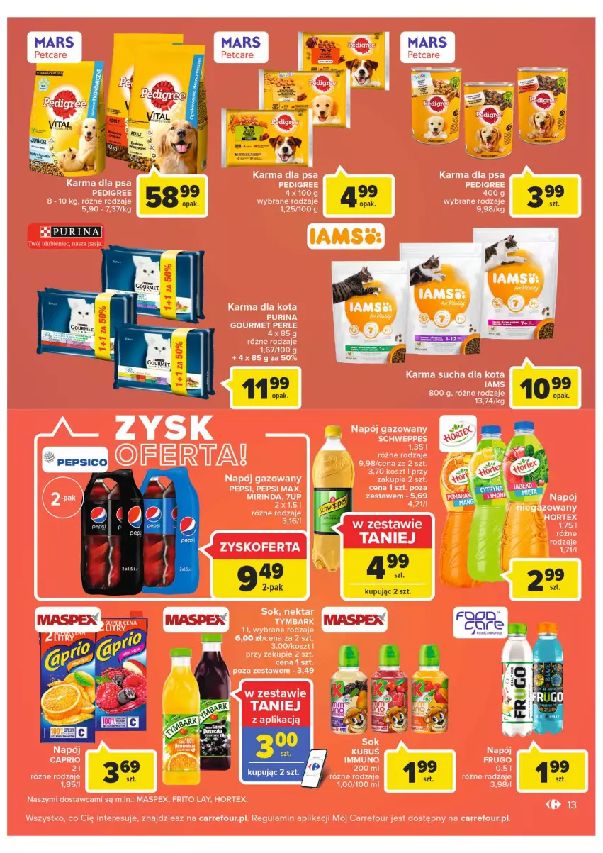 Gazetka promocyjna Carrefour - Gazetka Carrefour - ważna 01.03 do 12.03.2022 - strona 13 - produkty: 7up, Hortex, Iams, Kosz, Kubuś, LG, Mirinda, Napój, Napój gazowany, Nektar, Pedigree, Pur, Purina, Sok, Tymbark