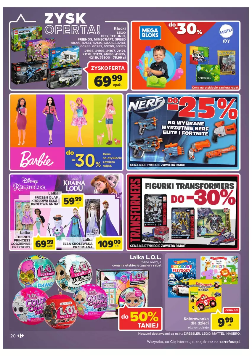 Gazetka promocyjna Carrefour - Gazetka Carrefour - ważna 01.03 do 12.03.2022 - strona 20 - produkty: Disney, Dres, Dzieci, Frozen, Hasbro, L.O.L., Lalka, LEGO, LEGO City, Mattel, Minecraft