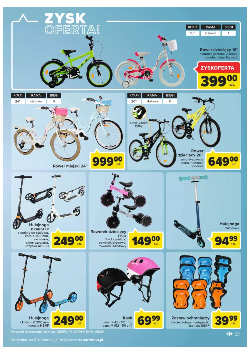 Gazetka promocyjna Carrefour - Gazetka Carrefour - ważna 01.03 do 12.03.2022 - strona 23 - produkty: Dzieci, Hulajnoga, Kask, LANA, Mule, Nerf, Rama, Rower, Rowerek