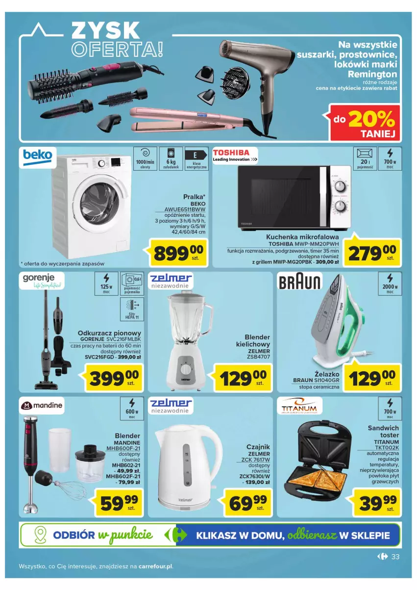 Gazetka promocyjna Carrefour - Gazetka Carrefour - ważna 01.03 do 12.03.2022 - strona 33 - produkty: Beko, Blender, Braun, Czajnik, Fa, Gorenje, Grill, Kuchenka mikrofalowa, Odkurzacz, Pojemnik, Pralka, Top, Toshiba, Toster, Zelmer