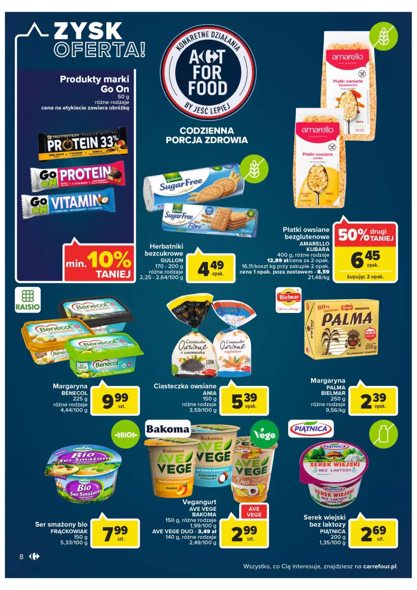 Gazetka promocyjna Carrefour - Gazetka Carrefour - ważna 01.03 do 12.03.2022 - strona 8 - produkty: Bakoma, Benecol, Koc, Kosz, Margaryna, Palma, Piątnica, Płatki owsiane, Ser, Vegangurt