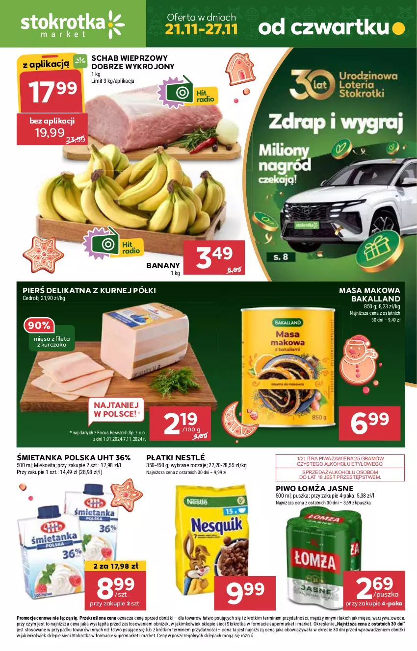 Gazetka promocyjna Stokrotka - Market Opole/Radom - ważna 21.11 do 27.11.2024 - strona 1 - produkty: Bakalland, Banany, Gra, Kurczak, Mięso, Nestlé, Owoce, Piwa, Piwo, Schab wieprzowy, Warzywa