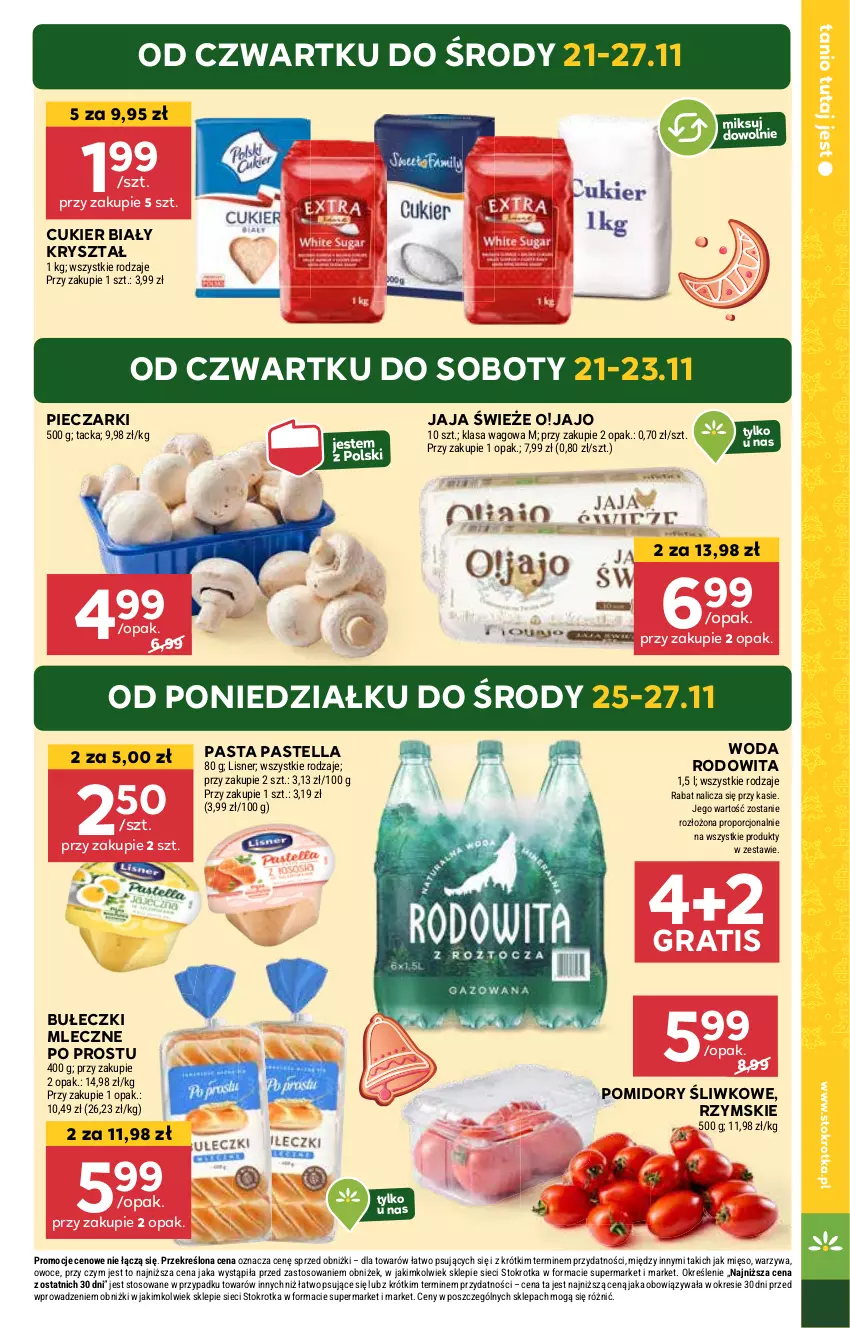 Gazetka promocyjna Stokrotka - Market Opole/Radom - ważna 21.11 do 27.11.2024 - strona 3 - produkty: Bułeczki, Bułeczki mleczne, Cukier, Gra, Jaja, Mięso, Owoce, Pastella, Piec, Pomidory, Por, Warzywa, Woda