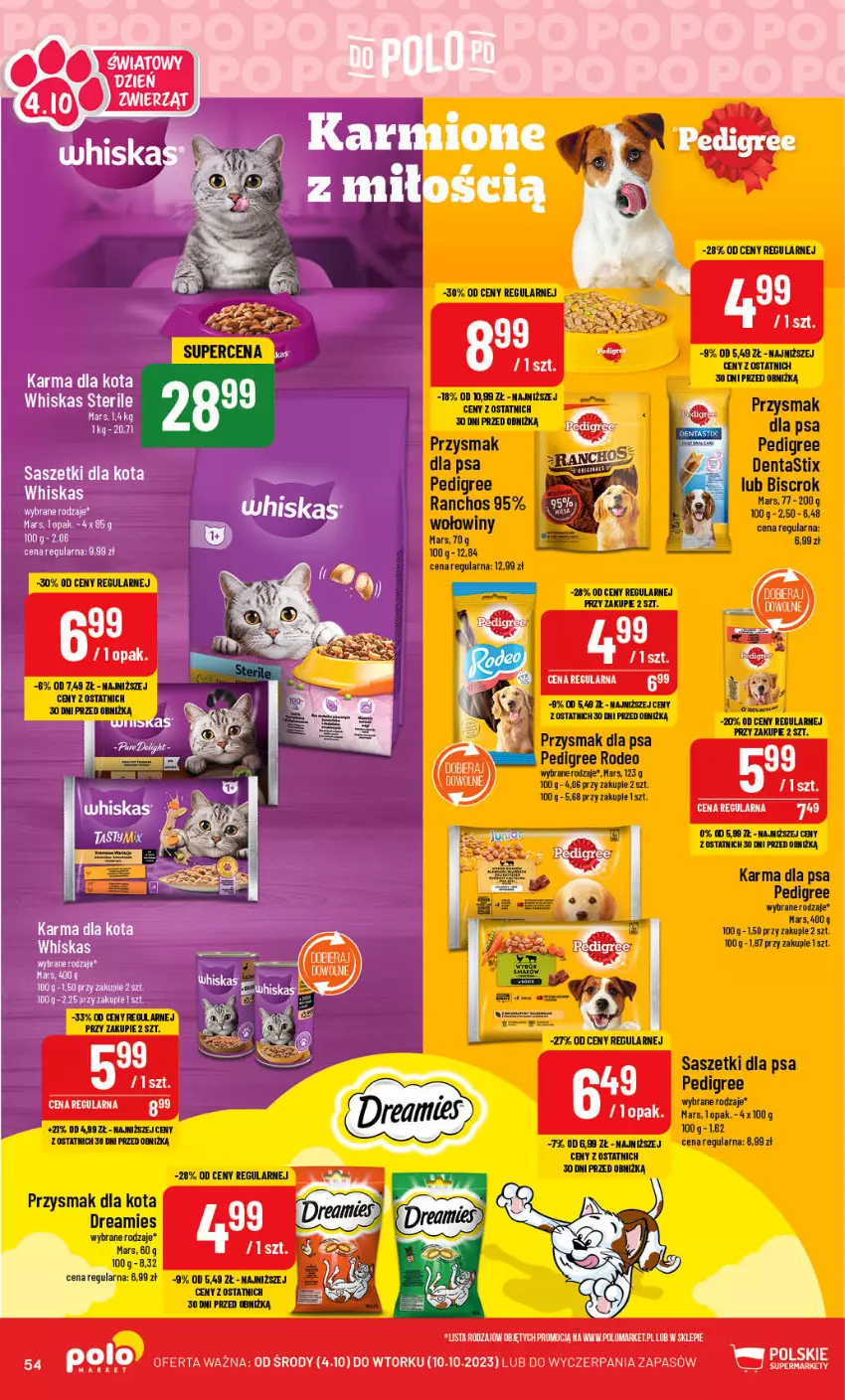 Gazetka promocyjna PoloMarket - Gazetka pomocyjna - ważna 04.10 do 10.10.2023 - strona 54 - produkty: Mars, Pedigree, Przysmak dla kota, Przysmak dla psa, Whiskas