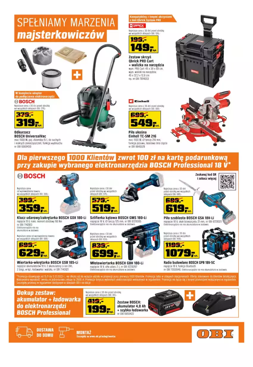 Gazetka promocyjna Obi - Gazetka OBI - ważna 15.11 do 05.12.2023 - strona 11 - produkty: Bosch, Einhell, Klucz udarowy, Odkurzacz, Szlifierka, Szlifierka kątowa, Tarka, Walizka, Warka, Wkręt, Wkrętarka