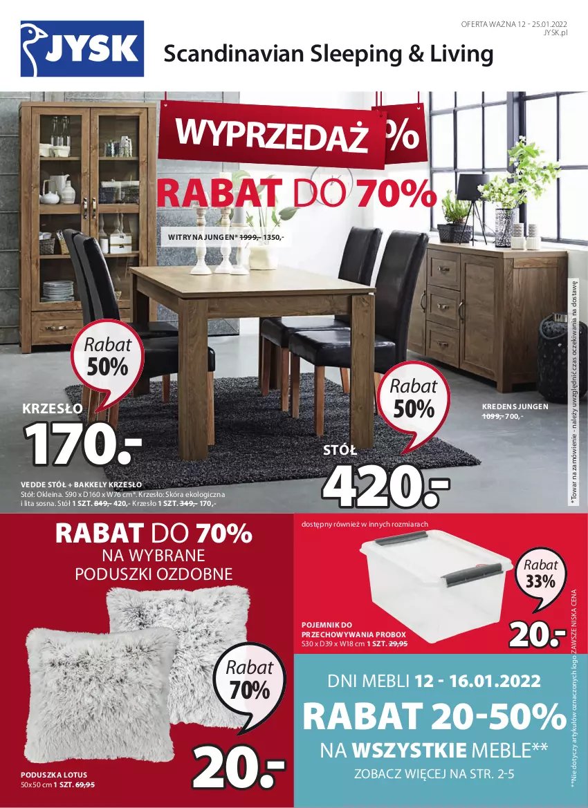 Gazetka promocyjna Jysk - Oferta tygodnia - ważna 12.01 do 25.01.2022 - strona 2 - produkty: Kredens, Krzesło, Meble, Poduszka, Pojemnik, Pojemnik do przechowywania, Sos, Stół, Witryna