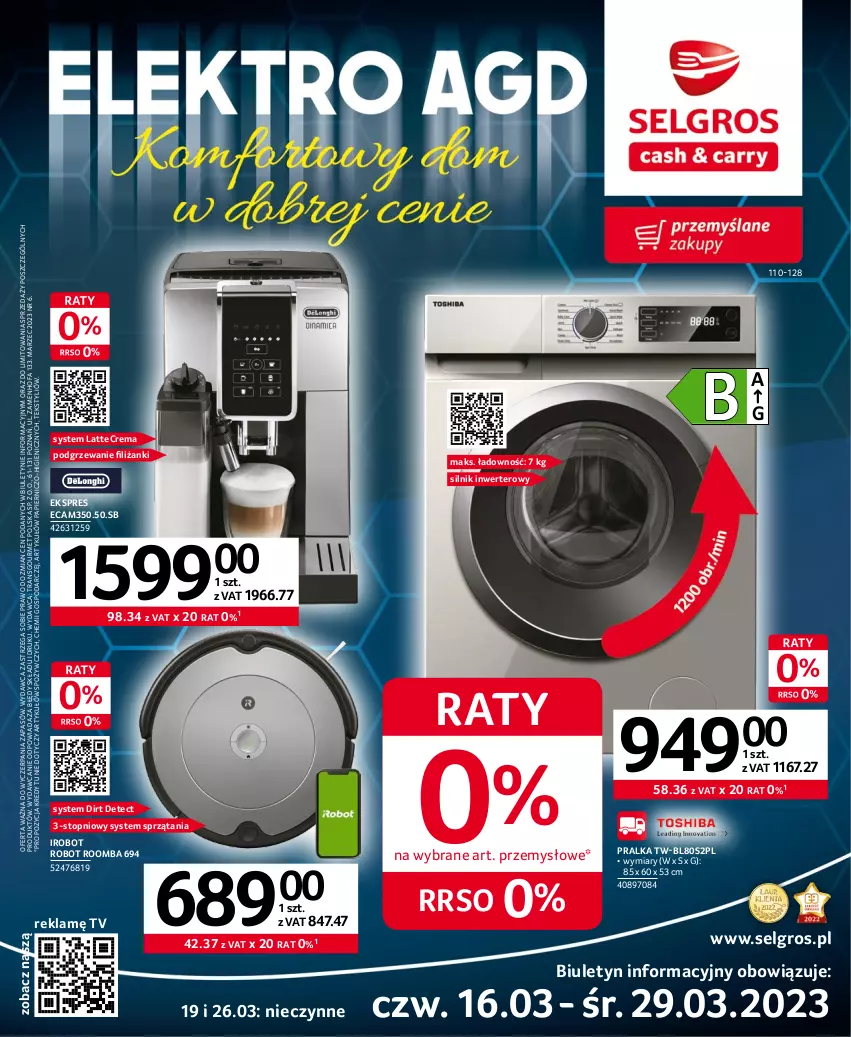 Gazetka promocyjna Selgros - Katalog Elektro - ważna 16.03 do 29.03.2023 - strona 1 - produkty: Fa, IRobot, LG, Papier, Pralka, Robot, Roomba, Top, Tran